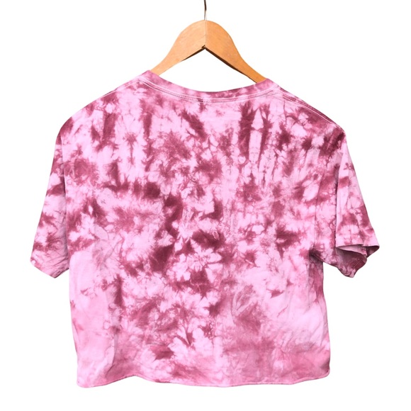 Pink Floyd crop tee Rock band t-shirt tie dye raw cropped hem burgundy pink 💕S - Picture 2 of 8